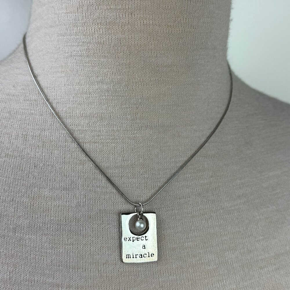 Alexa's Angels Expect A Miracle Rhodium & Fresh Water Pearl Pendant Necklace